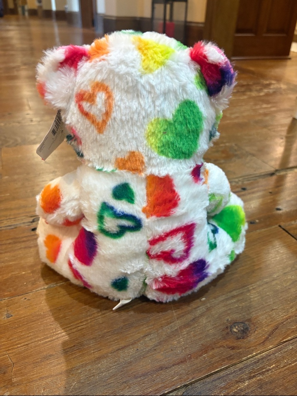 Multicolor Heart-Print Plush Teddy Bear with Pink Bow and Red Heart - Picture 2 of 5